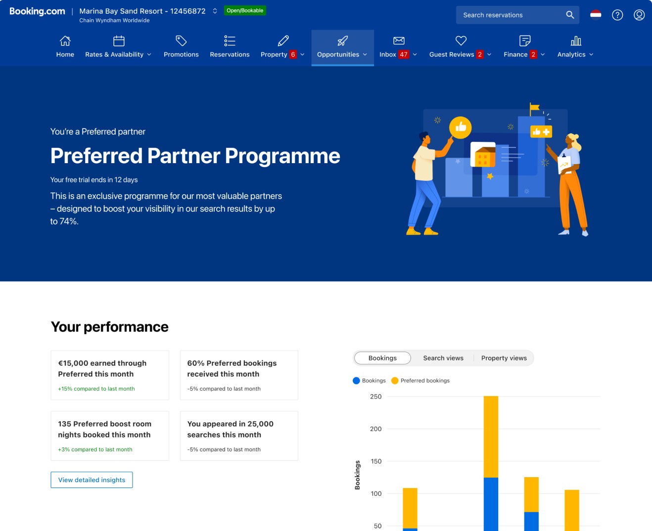 Preferred programme members area with performance stats